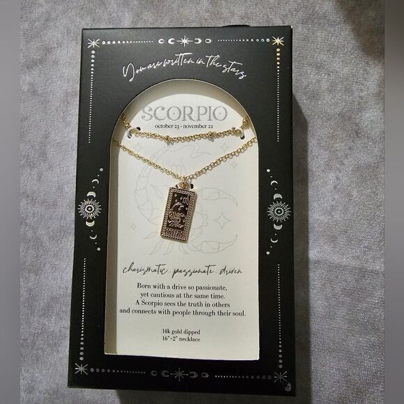 14K Gold Dipped 16" + 2" Astrology Necklace SCORPIO - Picture 1 of 3